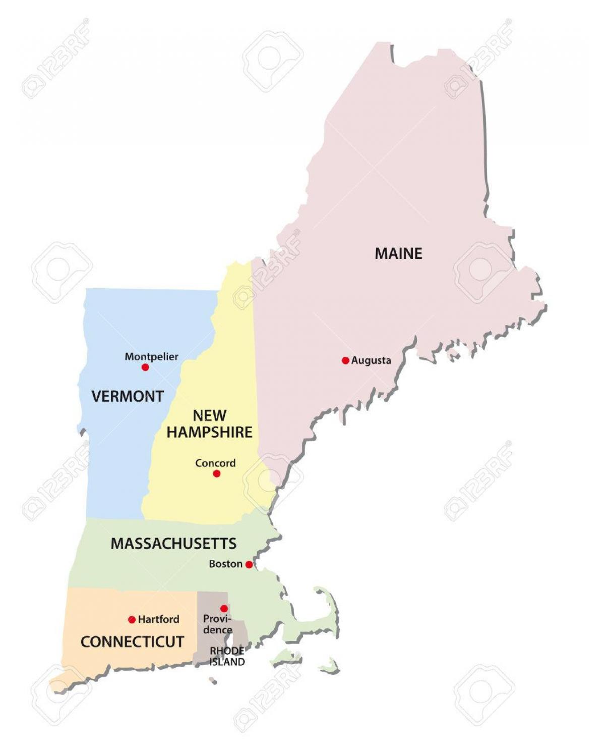 mapa de estados de Nova Inglaterra