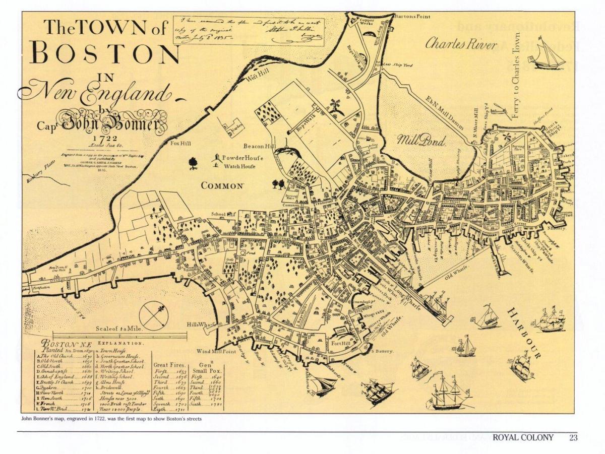 mapa antigo de Boston