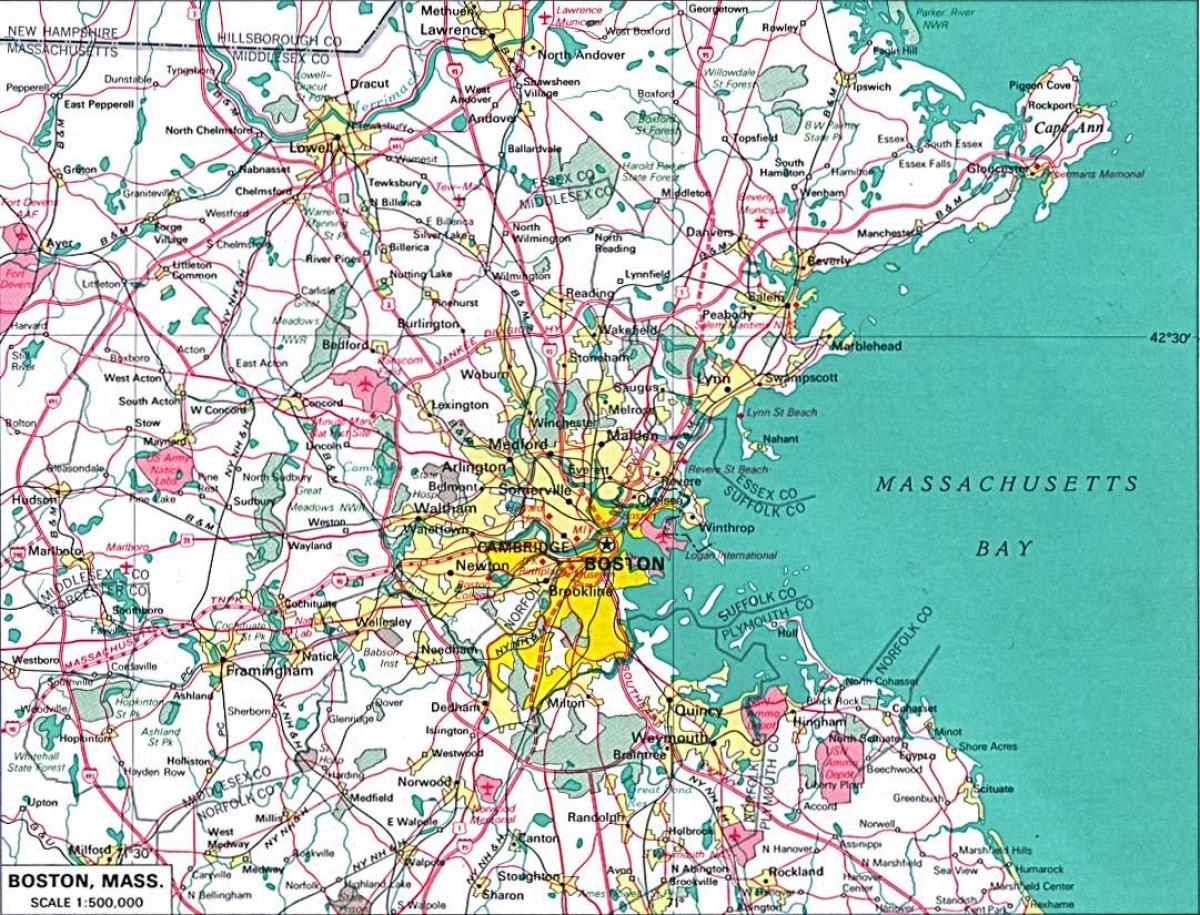 mapa de maior área de Boston