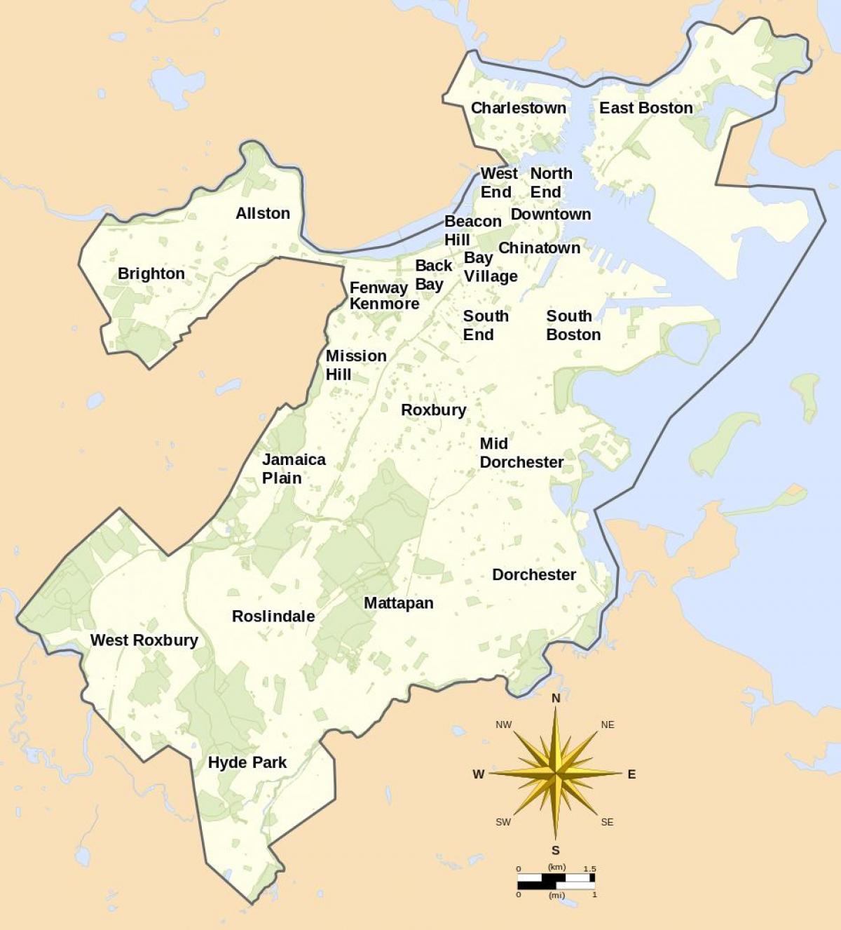 mapa de Boston e área circundante