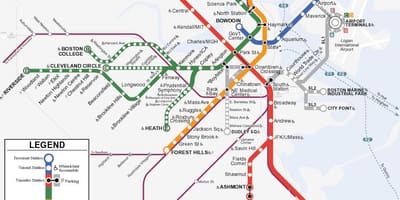 Laranxa liña Boston mapa