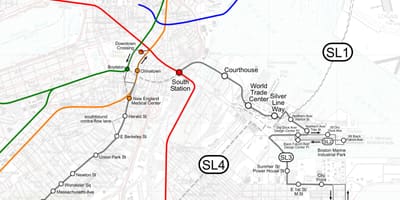 Prata liña no mapa de Boston